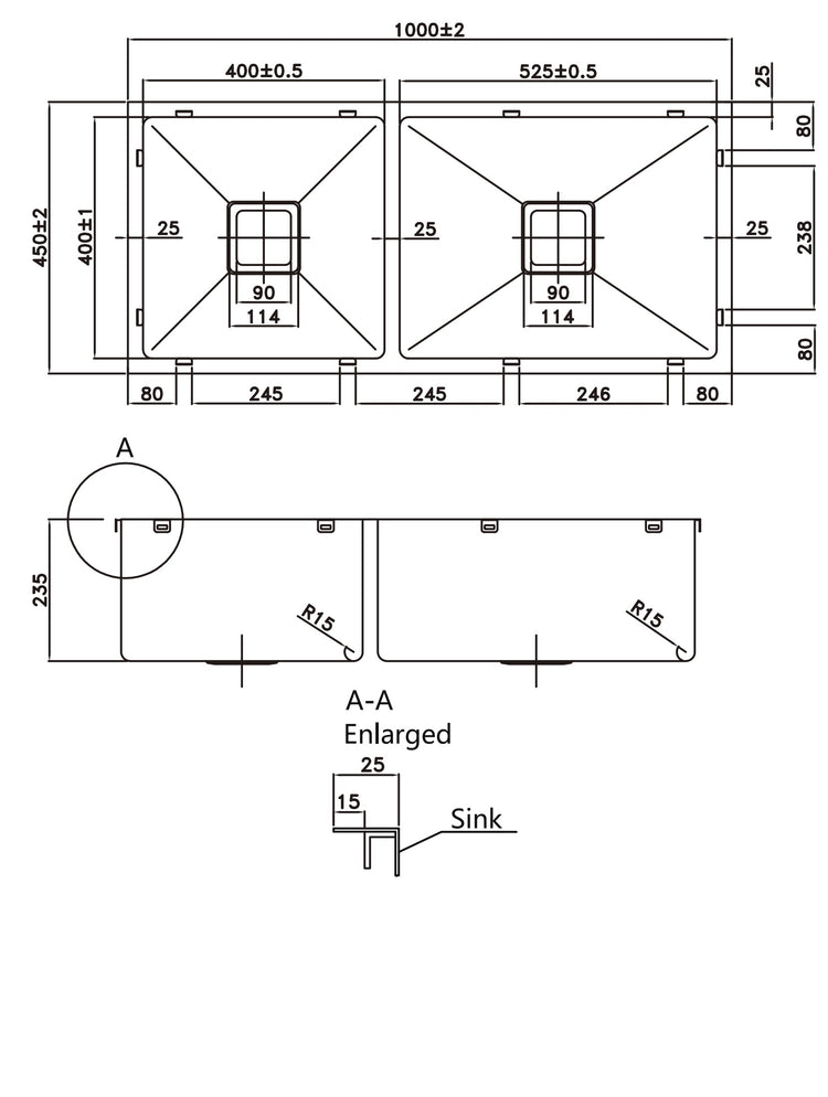 304 Double Stainless Steel Sink（PKS-1000S）1000×450×235mm