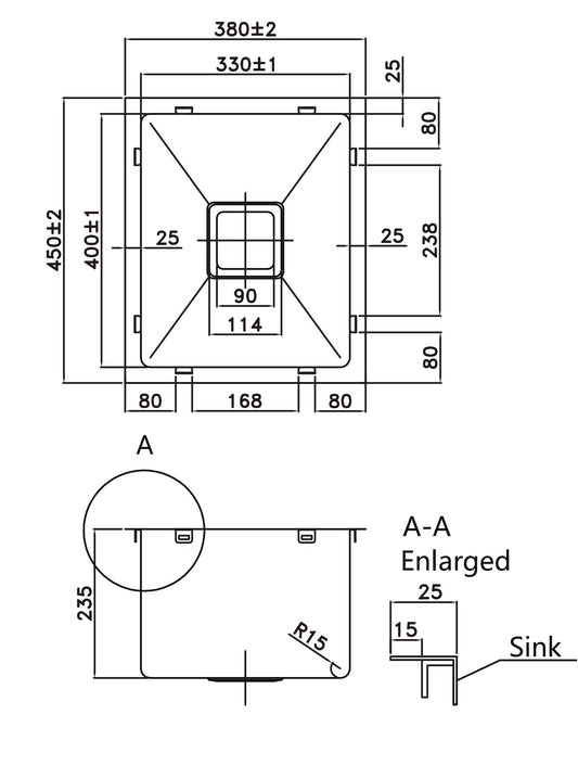 304 Stainless Steel Sink（SLSS-380S） 380×450×235mm