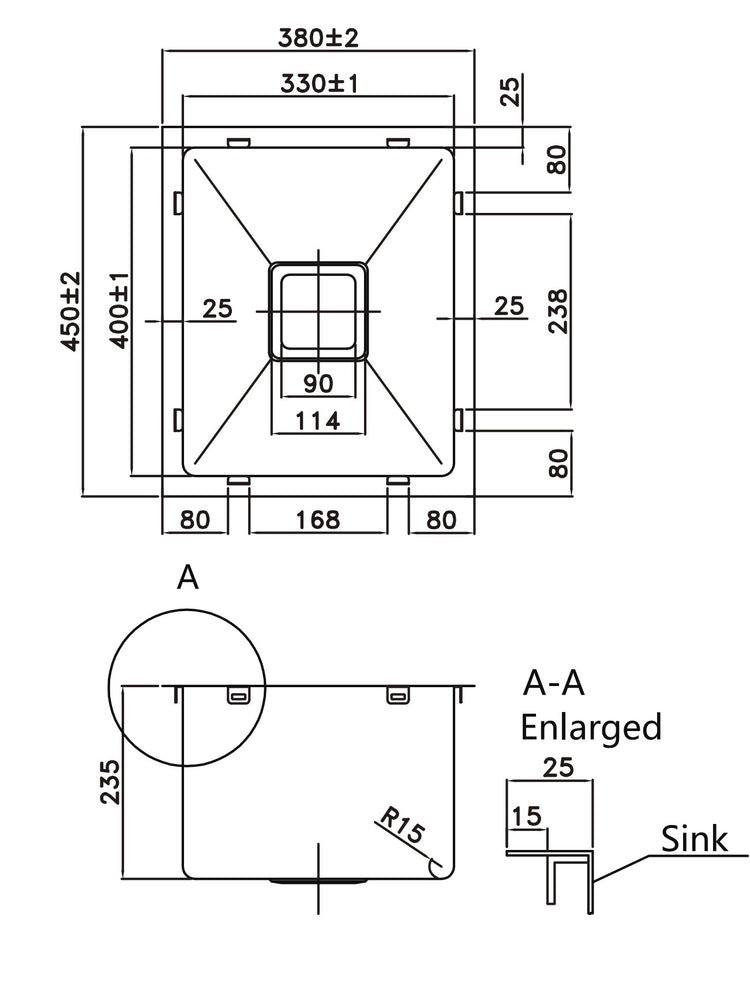 304 Stainless Steel Sink（SLSS-380S） 380×450×235mm