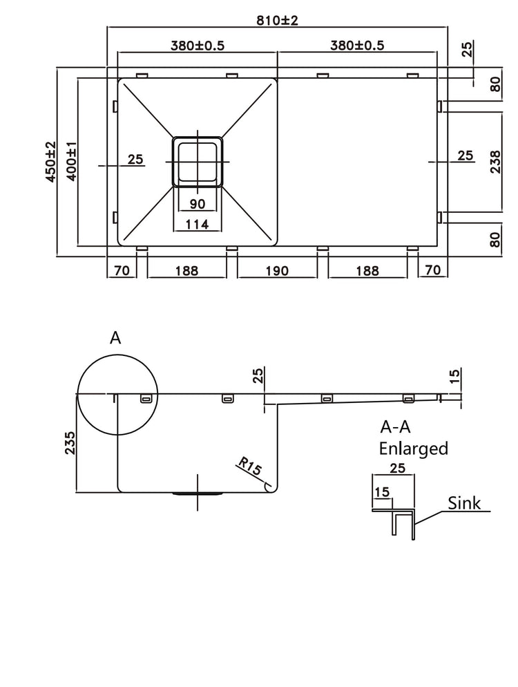 304 Stainless Steel Sink（SLSS-810DS）810×450×235mm