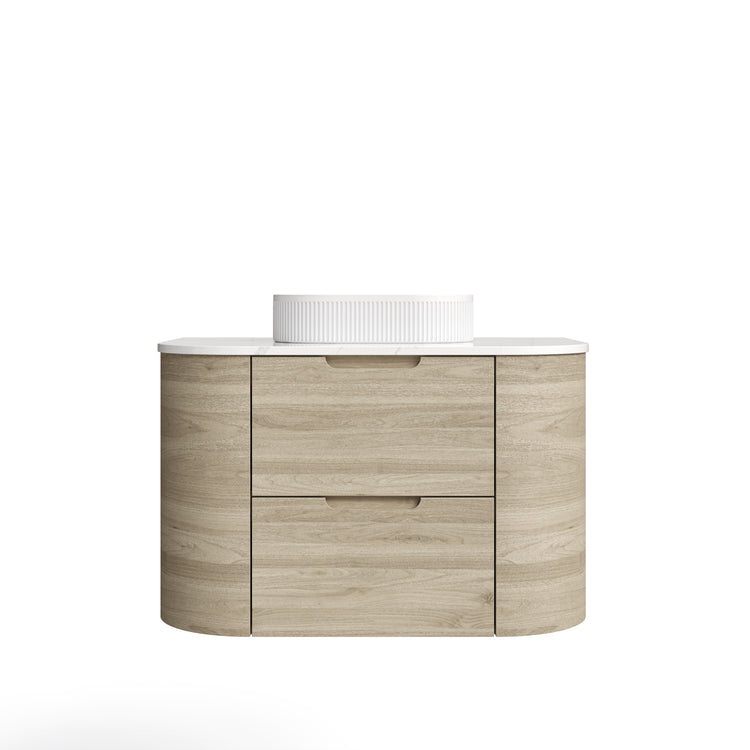 VITO CALVO Wall-Hung Curved Cabinet with Soft-Close Drawers and Natural Wood Finish 750-1550mm