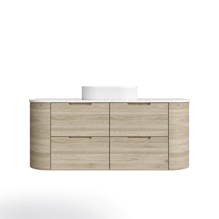 VITO CALVO Wall-Hung Curved Cabinet with Soft-Close Drawers and Natural Wood Finish 750-1550mm